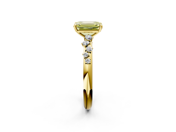 Yellow gold Fancy Yellow Emerald  Diamond Cluster Prong-Set Solitaire Ring
