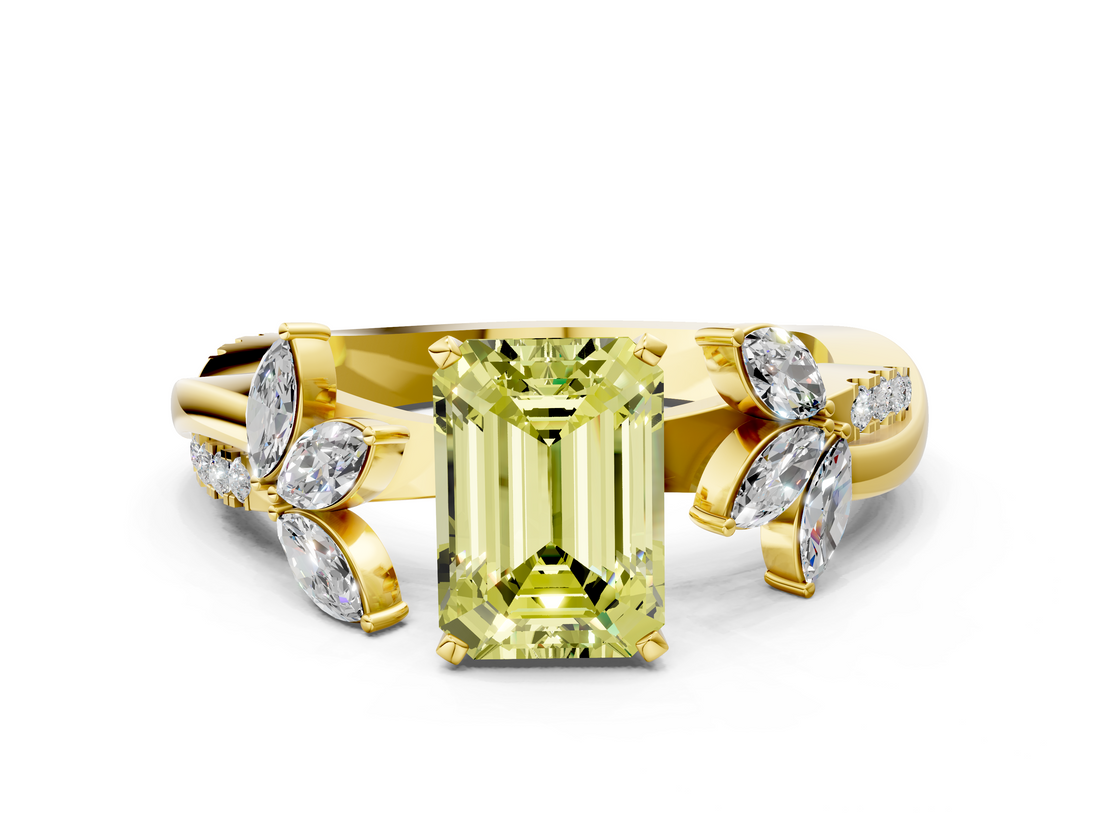Yellow gold Fancy Yellow Emerald  Diamond Floral Vine Solitaire Engagement Ring_3