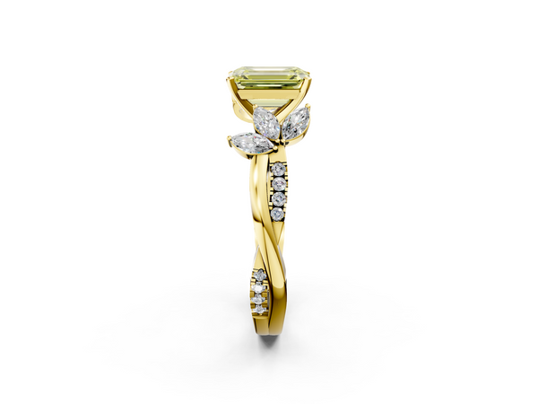 Yellow gold Fancy Yellow Emerald  Diamond Floral Vine Solitaire Engagement Ring