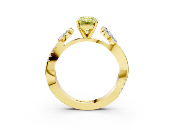 Yellow gold Fancy Yellow Emerald  Diamond Floral Vine Solitaire Engagement Ring