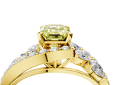 Yellow gold Fancy Yellow Emerald  Diamond Halo Ring with Marquise and Pavé Band in Prong Setting_77