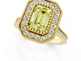 Yellow gold Fancy Yellow Emerald  Diamond Halo Ring with Milgrain Frame and Pavé Band_61