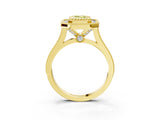 Yellow gold Fancy Yellow Emerald  Diamond Halo Ring with Milgrain Frame and Pavé Band_63