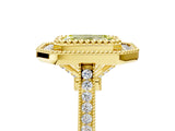 Yellow gold Fancy Yellow Emerald  Diamond Halo Ring with Milgrain Frame and Pavé Band_65