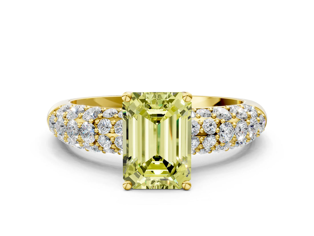 Yellow gold Fancy Yellow Emerald  Diamond Pavé Band Solitaire Ring with Four-Prong Setting_49