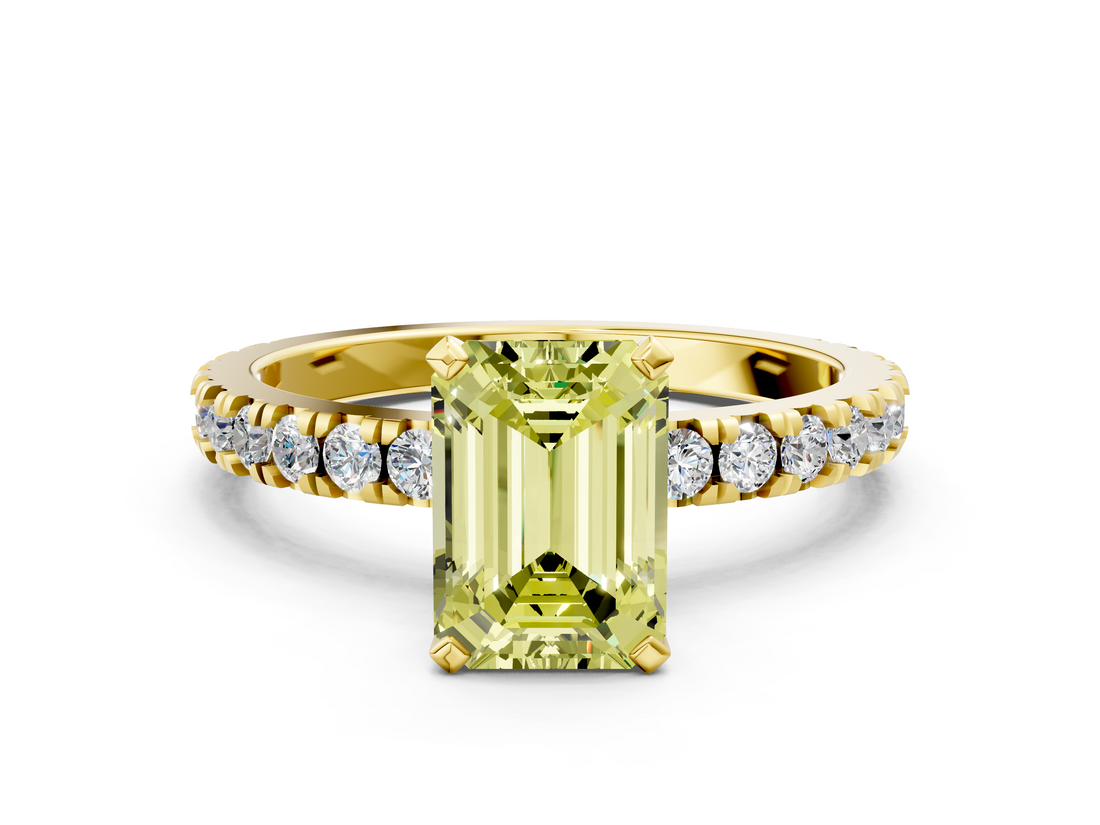 Yellow gold Fancy Yellow Emerald  Diamond Pavé Band Solitaire with Four-Prong Setting_196