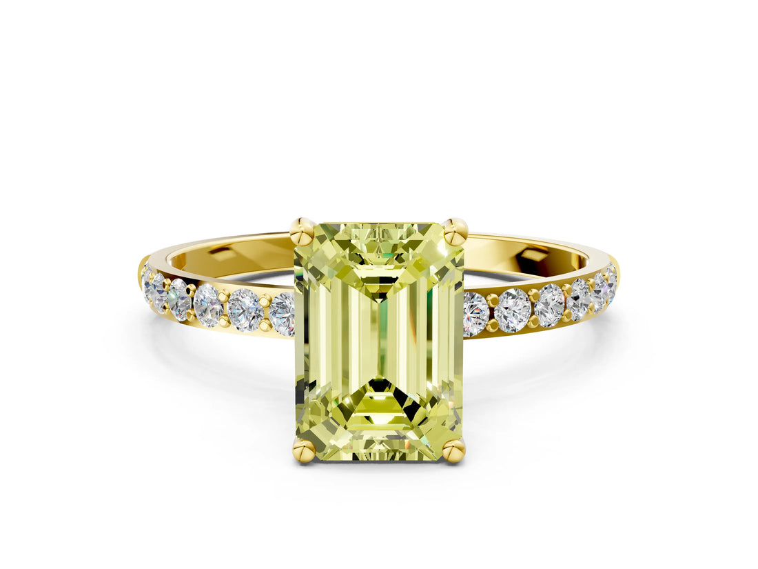 Yellow gold Fancy Yellow Emerald  Diamond Pavé Band with Six-Prong Setting_31