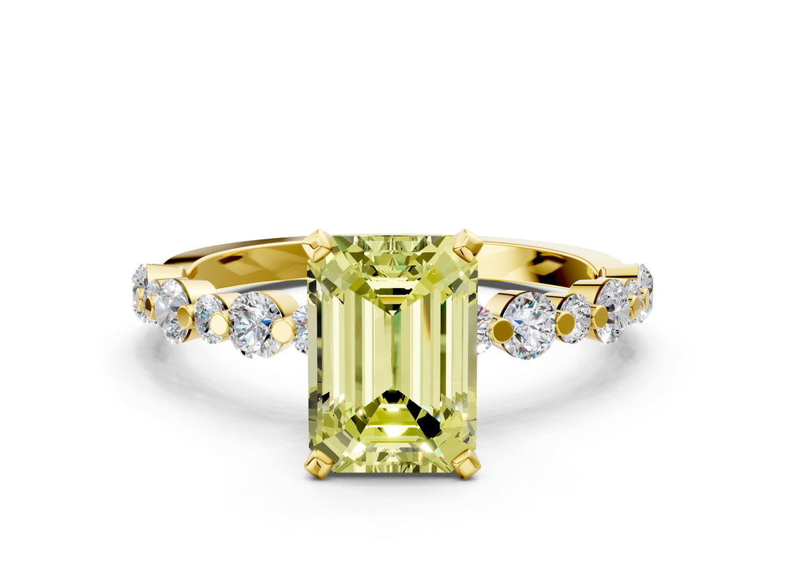 Yellow gold Fancy Yellow Emerald  Diamond Prong Set Engagement Ring with Pave Band_204
