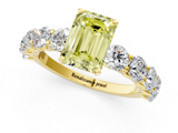 Yellow gold Fancy Yellow Emerald  Diamond Prong Setting with Side Stones on a Pave Band_152