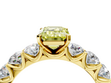 Yellow gold Fancy Yellow Emerald  Diamond Prong Setting with Side Stones on a Pave Band_155