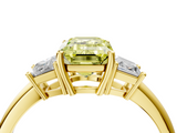 Yellow gold Fancy Yellow Emerald  Diamond Three-Stone Ring with Trapezoid Side Stones and Prong Setting_21