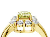 Yellow gold Fancy Yellow Emerald  Halo Cluster Diamond Engagement Ring with Prong Setting and Polished Band_55