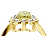 Yellow gold Fancy Yellow Emerald  Halo Cluster Diamond Engagement Ring with Solitaire Band and Prong Setting_52