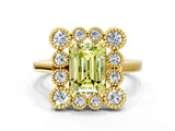 Yellow gold Fancy Yellow Emerald  Halo Diamond Cluster Engagement Ring with Milgrain Bezel Setting and Solitaire Band_27