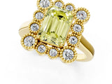 Yellow gold Fancy Yellow Emerald  Halo Diamond Cluster Engagement Ring with Milgrain Bezel Setting and Solitaire Band_28