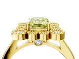 Yellow gold Fancy Yellow Emerald  Halo Diamond Cluster Engagement Ring with Milgrain Bezel Setting and Solitaire Band_31