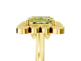 Yellow gold Fancy Yellow Emerald  Halo Diamond Cluster Engagement Ring with Milgrain Bezel Setting and Solitaire Band_32