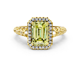 Yellow gold Fancy Yellow Emerald  Halo Diamond Engagement Ring with Intricate Filigree Band and Four-Prong Setting_37