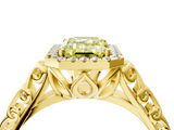 Yellow gold Fancy Yellow Emerald  Halo Diamond Engagement Ring with Intricate Filigree Band and Four-Prong Setting_41