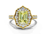 Yellow gold Fancy Yellow Emerald  Halo Diamond Engagement Ring with Milgrain Band and Four-Prong Setting_73