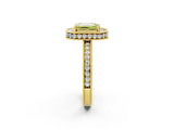 Yellow gold Fancy Yellow Emerald  Halo Diamond Engagement Ring with Milgrain Pave Band and Four-Prong Setting_14