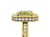 Yellow gold Fancy Yellow Emerald  Halo Diamond Engagement Ring with Milgrain Pave Band and Four-Prong Setting_17