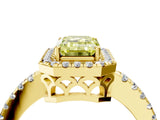 Yellow gold Fancy Yellow Emerald  Halo Diamond Engagement Ring with Pavé Band and Four-Prong Setting_55