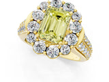 Yellow gold Fancy Yellow Emerald  Halo Diamond Engagement Ring with Split Shank and Prong Setting_63
