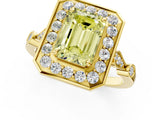 Yellow gold Fancy Yellow Emerald  Halo Diamond Engagement Ring with Twisted Band and Four-Prong Setting 1