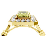 Yellow gold Fancy Yellow Emerald  Halo Diamond Engagement Ring with Twisted Band and Four-Prong Setting 4