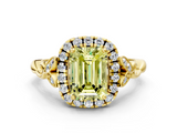 Yellow gold Fancy Yellow Emerald  Halo Diamond Engagement Ring with Vintage-Inspired Band and Four-Prong Setting_3