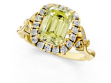 Yellow gold Fancy Yellow Emerald  Halo Diamond Engagement Ring with Vintage-Inspired Band and Four-Prong Setting_4