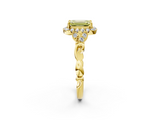 Yellow gold Fancy Yellow Emerald  Halo Diamond Engagement Ring with Vintage-Inspired Band and Four-Prong Setting_5