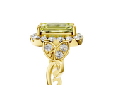 Yellow gold Fancy Yellow Emerald  Halo Diamond Engagement Ring with Vintage-Inspired Band and Four-Prong Setting_8