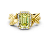 Yellow gold Fancy Yellow Emerald  Halo Diamond Floral Band with Four-Prong Setting_55