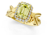 Yellow gold Fancy Yellow Emerald  Halo Diamond Floral Band with Four-Prong Setting_56
