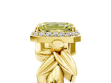 Yellow gold Fancy Yellow Emerald  Halo Diamond Floral Band with Four-Prong Setting_60