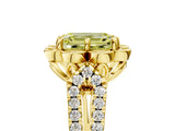 Yellow gold Fancy Yellow Emerald  Halo Diamond Floral Split Shank Engagement Ring