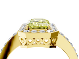 Yellow gold Fancy Yellow Emerald  Halo Diamond Pavé Band Ring with Prong Setting_24