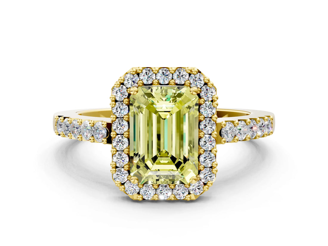 Yellow gold Fancy Yellow Emerald  Halo Diamond Pavé Solitaire Ring_39