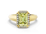 Yellow gold Fancy Yellow Emerald  Halo Diamond Ring with Cathedral Band and Four-Prong Setting_49