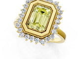 Yellow gold Fancy Yellow Emerald  Halo Diamond Ring with Milgrain Edge and Round Prong Setting_27