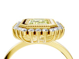 Yellow gold Fancy Yellow Emerald  Halo Diamond Ring with Milgrain Edge and Round Prong Setting_30