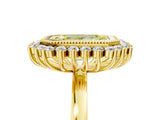 Yellow gold Fancy Yellow Emerald  Halo Diamond Ring with Milgrain Edge and Round Prong Setting_31