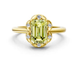 Yellow gold Fancy Yellow Emerald  Halo Diamond Ring with Round Cluster Setting, Solitaire Band, and Four-Prong Setting_85