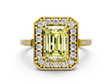 Yellow gold Fancy Yellow Emerald  Halo Diamond Ring with Split Shank and Four-Prong Setting_27