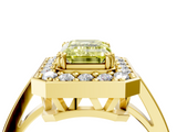 Yellow gold Fancy Yellow Emerald  Halo Diamond Ring with Split Shank and Four-Prong Setting_31