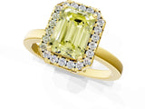 Yellow gold Fancy Yellow Emerald  Halo Diamond Solitaire with Pavé Band and Four-Prong Setting_70