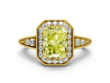 Yellow gold Fancy Yellow Emerald  Halo Diamond Split Shank Ring with Milgrain Detail_49