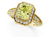 Yellow gold Fancy Yellow Emerald  Halo Diamond Split Shank Ring with Milgrain Detail_50